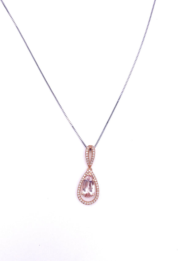 Morganite and Diamond Necklace in Rose Gold F038PCK30129