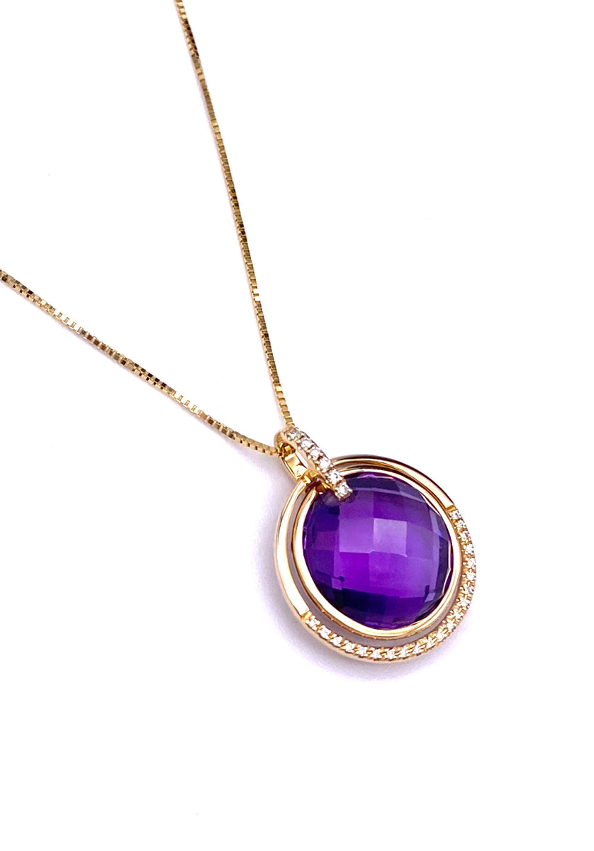 Yellow gold sales amethyst necklace