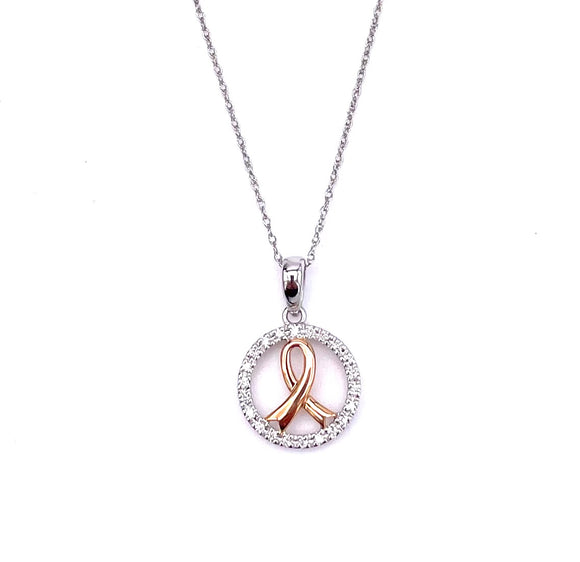 Diamond and Rose Gold Breast Cancer Ribbon Pendant A359PO10A06