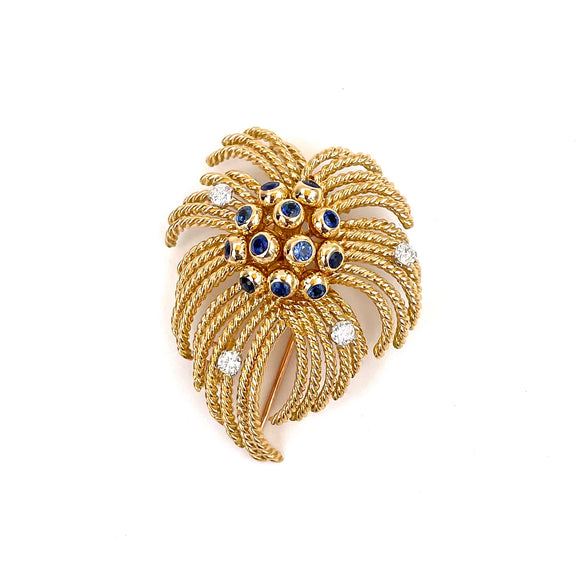 Estate Van Cleef Arpels France Diamond and Sapphire Brooch