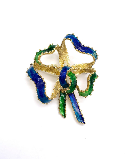 Estate 18K Enamel Brooch