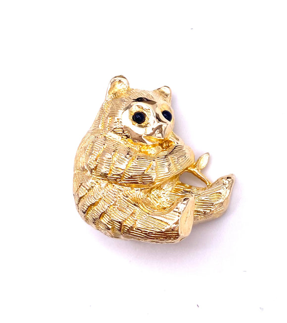 Estate Gold Panda Pin W/ Onyx Eyes