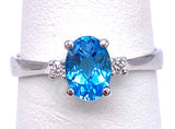 Pe Jay Creations Oval Blue Topaz Ring W/ Simple Diamond Accents C070FD11644BT 14W