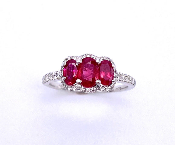 Three Stone Ruby and Diamond Ring A255NR5498
