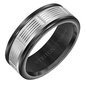 Triton Tungsten Carbide and White Gold Wedding Band D00511-2407BlackWhite