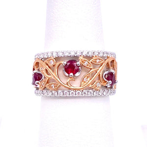 Elegant Ruby and Diamond Band Ring in Rose and White Gold A093MR1151-1