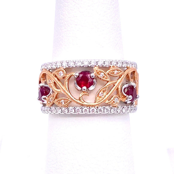 Elegant Ruby and Diamond Band Ring in Rose and White Gold A093MR1151-1