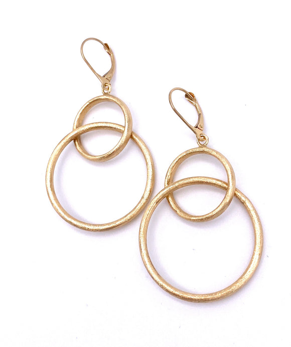 Yellow Gold Double Circle Dangle Earrings F312LE825