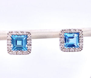 Princess cut Blue Topaz and Diamond Earrings F085EG9285w44BT