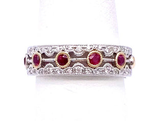 Regal Ruby and Diamond Two Tone Band Ring A093UR1218WYRB-BA