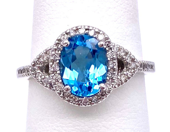 Glamorous Blue Topaz Ring W/ Diamonds C330B321367